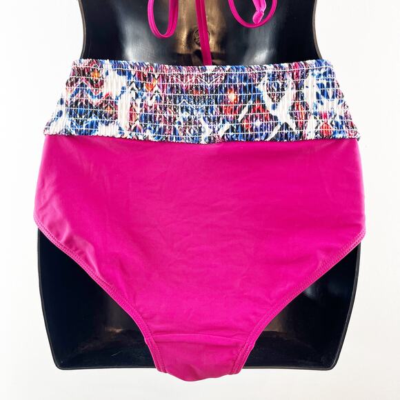 Swimsuits for All Smocked Triangle Top & Bikini Bottom Set Blue Pink 18 - Picture 14 of 15